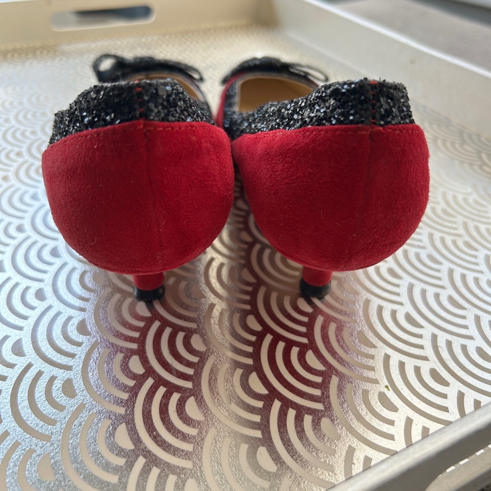BUTTER Italy Magenta Suede Kitten Heel Pumps With Black Sequin Bows + Trim 6.5 - Picture 7 of 11